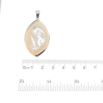 925 Sterling Silver Vintage Real Mother-of-Pearl Modernist Charm Pendant