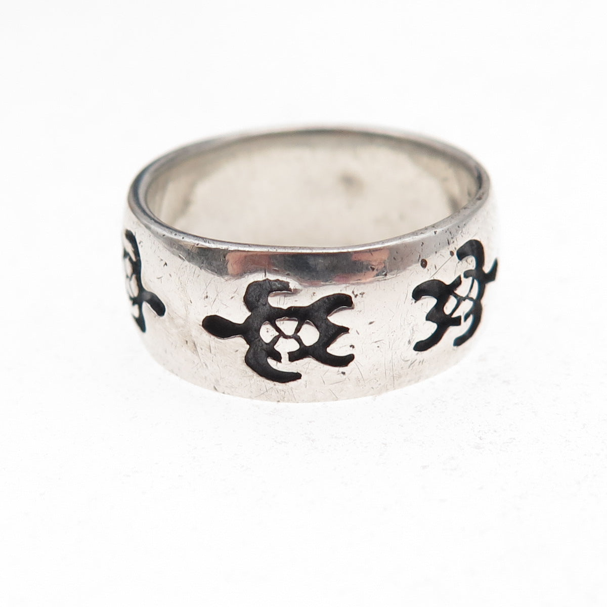 Peter Stone 925 Sterling Silver Vintage Turtle Oxidized Band Ring Size 7.25