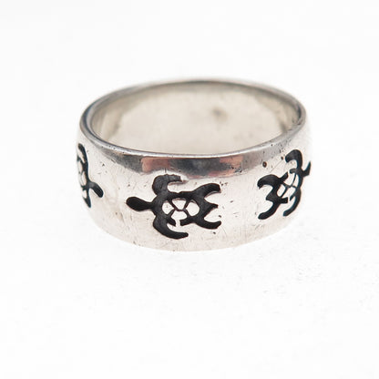 Peter Stone 925 Sterling Silver Vintage Turtle Oxidized Band Ring Size 7.25