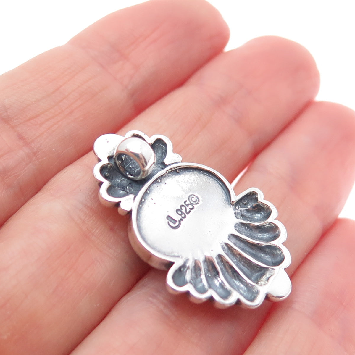 CAROLYN POLLACK Sterling Silver Vintage Real Lace Agate Oxidized Slide Pendant