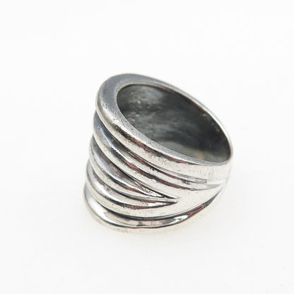 P.R.EX 925 Sterling Silver Vintage Italy Modernist Ribbed Oxidized Ring Size 6.5