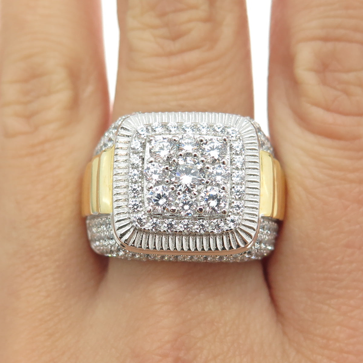 DADWANI 925 Sterling Silver 2-Tone Pave Swarovski Crystal Ring Size 11