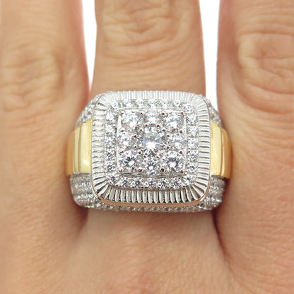 DADWANI 925 Sterling Silver 2-Tone Pave Swarovski Crystal Ring Size 11