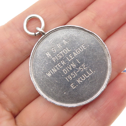 925 Sterling Silver Antique 1951-52 NSRA Pistol Winter League Medal Pendant