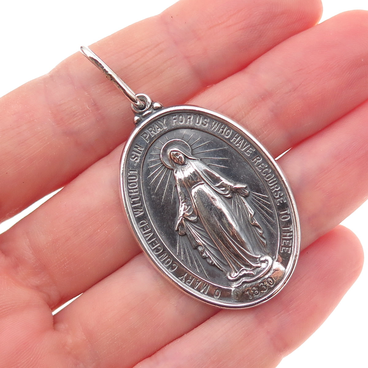Rand & Paseka 925 Sterling Silver Vintage St. Mary Miraculous Oxidized Pendant