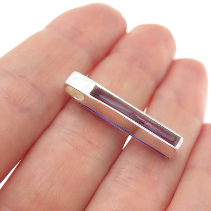 925 Sterling Silver Vintage Baguette-Cut Purple C Z Slide Bar Charm Pendant