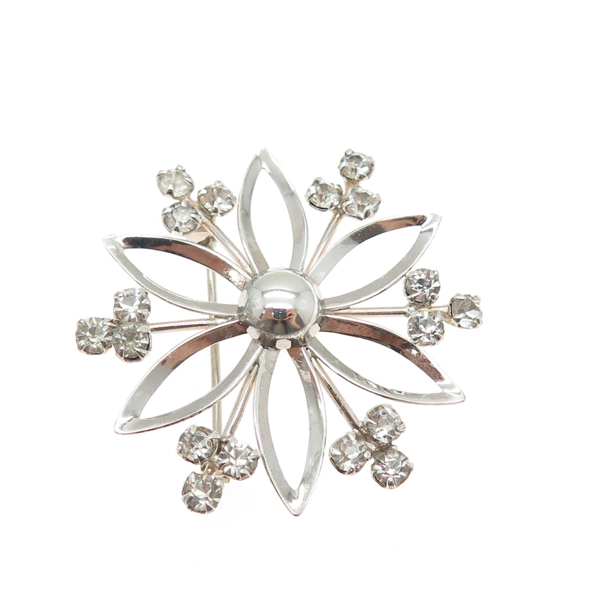 925 Sterling Silver Vintage Rhinestone Flower Pin Brooch