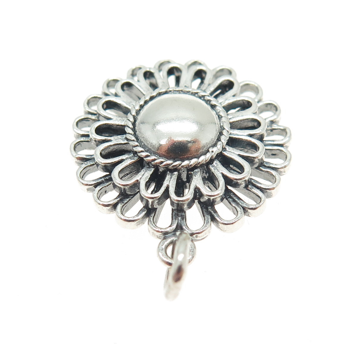 SX Sally C 925 Sterling Silver Vintage Floral Oxidized Pendant