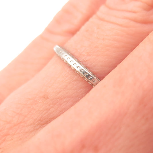 Platinum Antique Engraved Stackable Band Ring Size 6.25