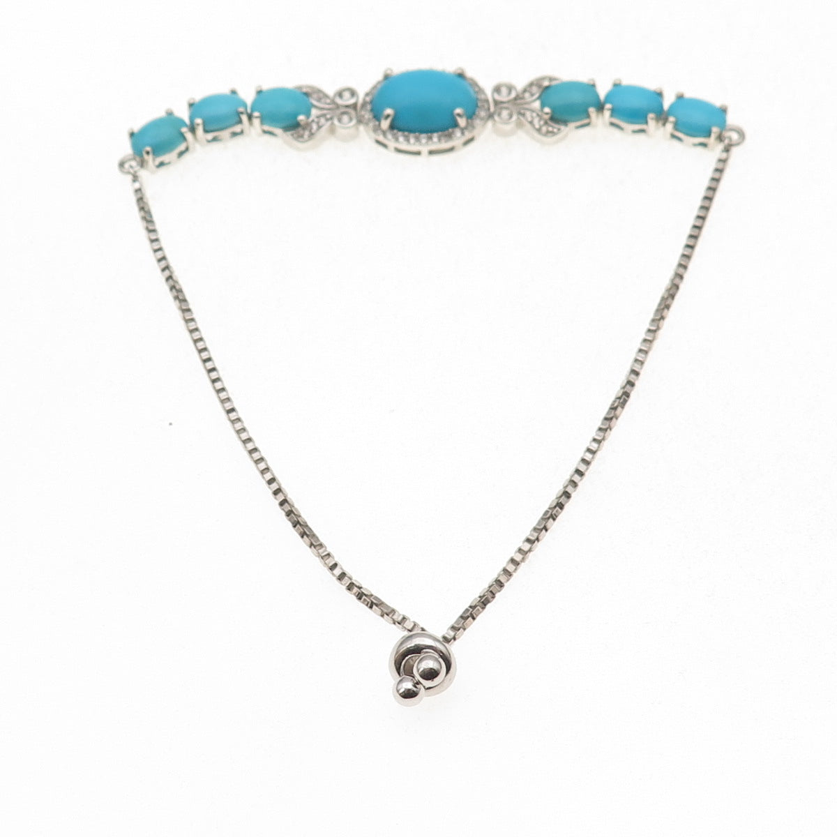Chuck Clemency Sterling Silver Real Turquoise & Topaz Adjustable Bracelet 7-9.5"