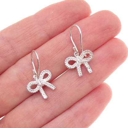 925 Sterling Silver Ribbon Bow Dangle Earrings