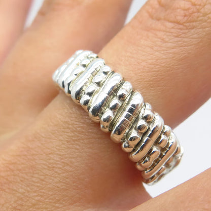 925 Sterling Silver Vintage Beaded & Bar Band Ring Size 7.75