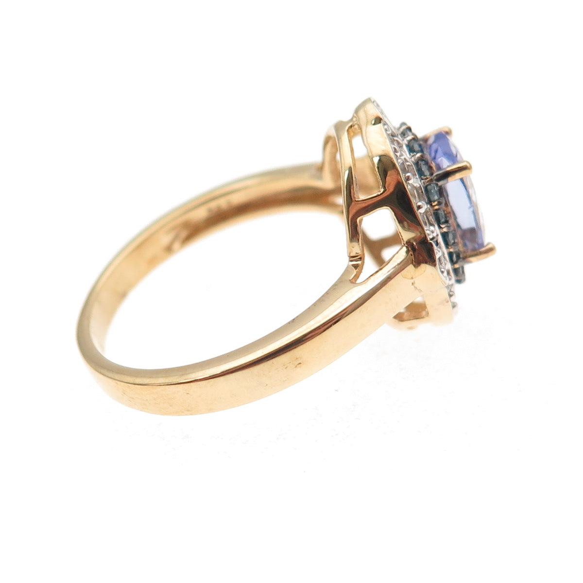 925 Sterling Gold Plated Real Blue Diamond Tanzanite & White Topaz Ring Size 8