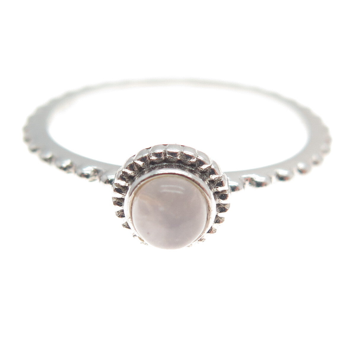 925 Sterling Silver Real Rose Quartz Beaded Ring Size 7.25