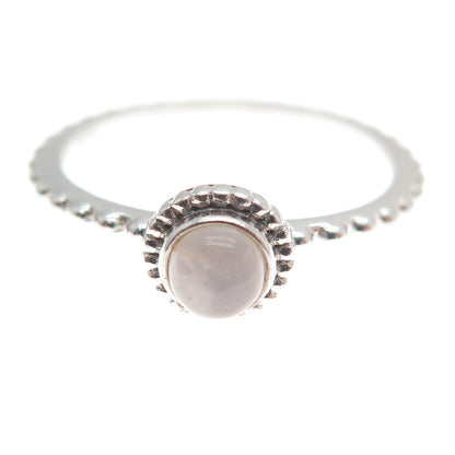 925 Sterling Silver Real Rose Quartz Beaded Ring Size 7.25