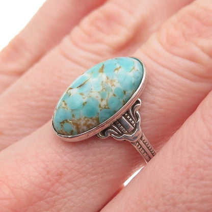 UNCAS 925 Sterling Silver Antique Art Deco Faux Turquoise Oxidized Ring Size 8