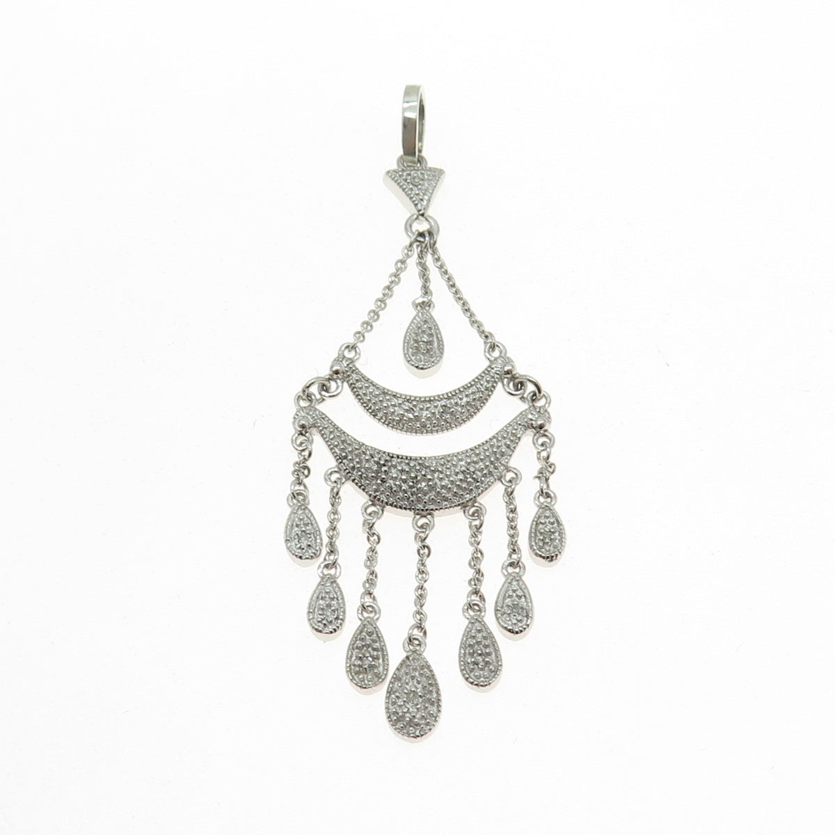 925 Sterling Silver Real Round-Cut Diamond Chandelier Dangling Pendant