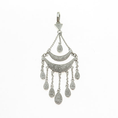 925 Sterling Silver Real Round-Cut Diamond Chandelier Dangling Pendant