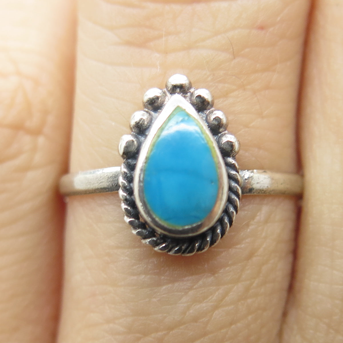 Old Pawn Sterling Silver Vintage Southwestern Bisbee Turquoise Ring Size 5.75