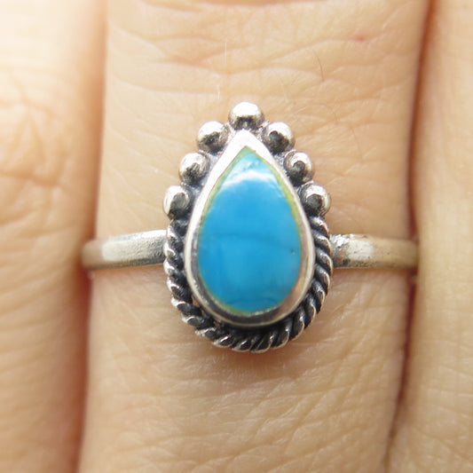 Old Pawn Sterling Silver Vintage Southwestern Bisbee Turquoise Ring Size 5.75