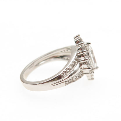 925 Sterling Silver Real Marquise & Round-Cut White Topaz Ring Size 7