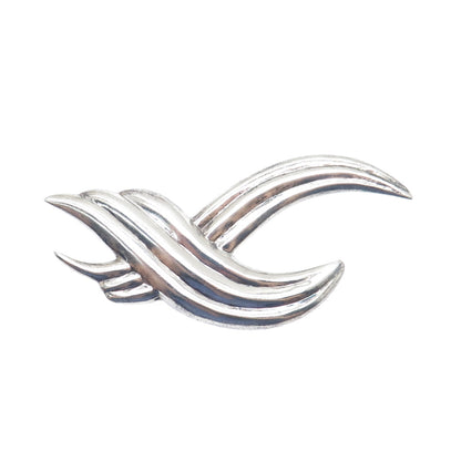 925 Sterling Silver Vintage Modernist Crisscross Oxidized Pin Brooch