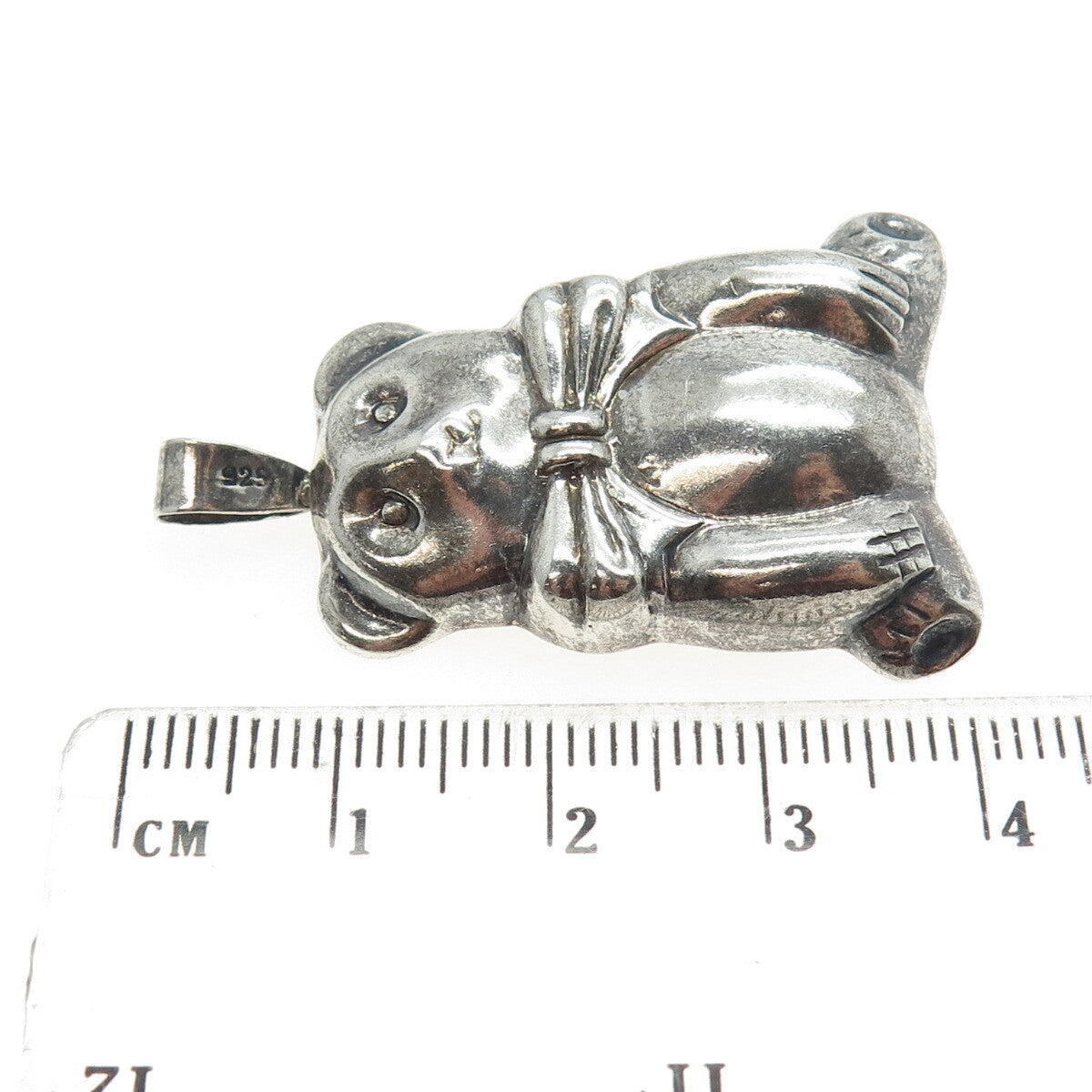 925 Sterling Silver Vintage Teddy Bear Bow Puffy Pin Brooch / Pendant