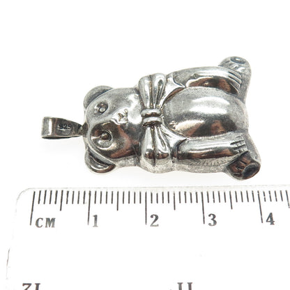 925 Sterling Silver Vintage Teddy Bear Bow Puffy Pin Brooch / Pendant