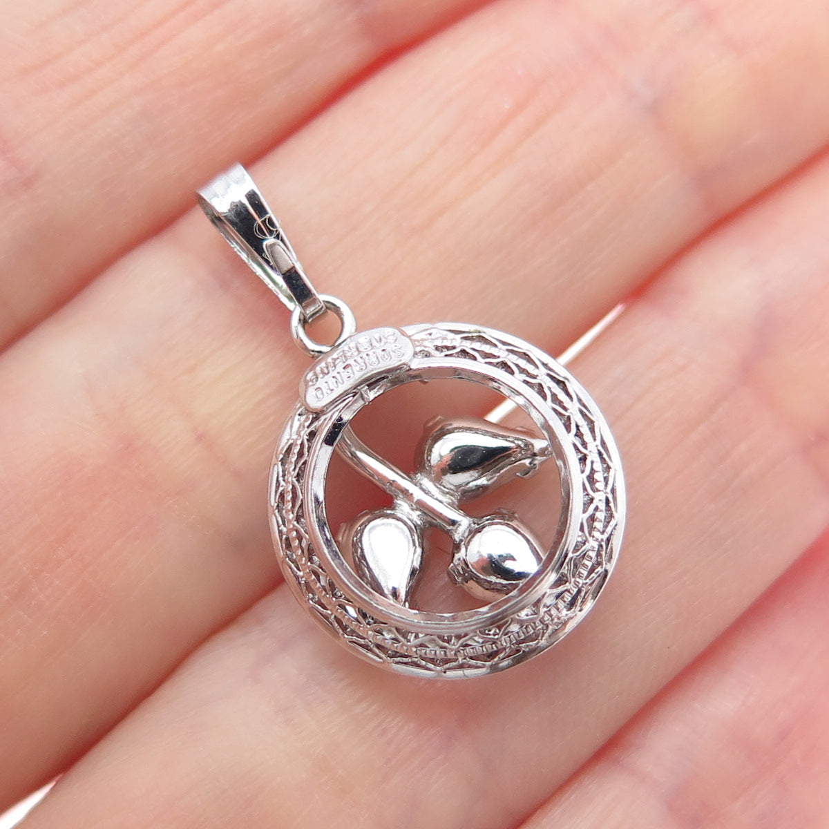 SORRENTO Sterling Silver Antique Art Deco Rhinestone Floral Mini Charm Pendant