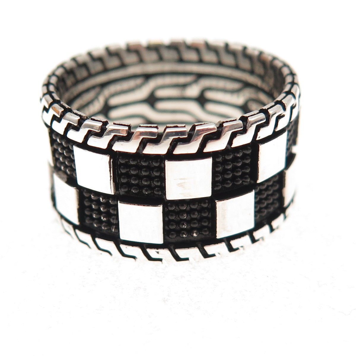 925 Sterling Silver Vintage Checkerboard Chess Band Ring Size 9.5