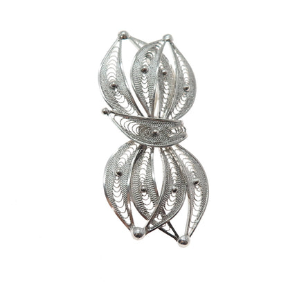 STANCO 925 Sterling Silver Vintage Floral Filigree Pin Brooch