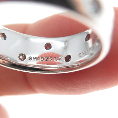 925 Sterling Silver Round-Cut C Z Celestial Band Ring Size 8.25