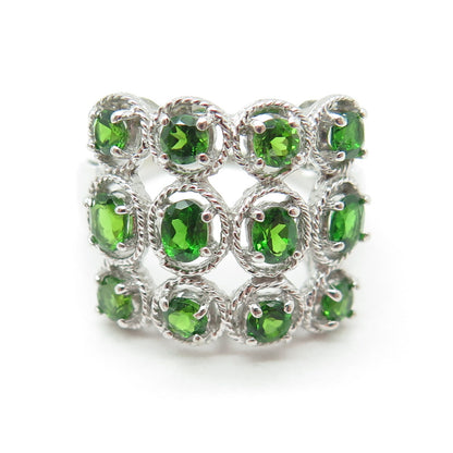 LOTUS 925 Sterling Silver Real Peridot Gem Twisted Accent Square Ring Size 7.25