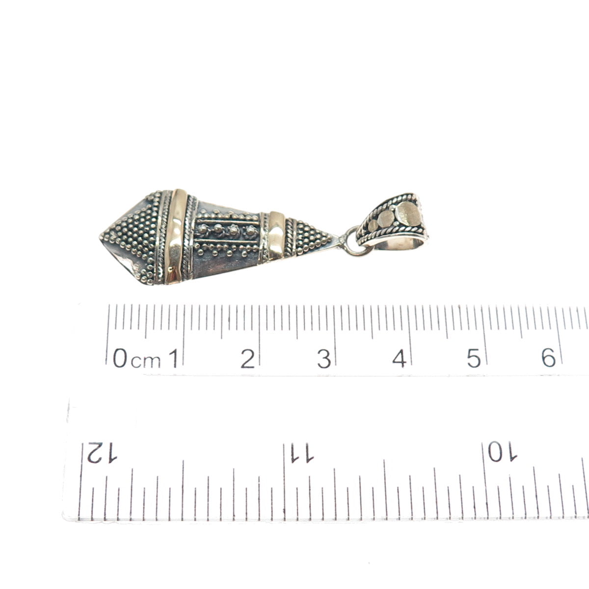 925 Sterling Silver 2-Tone Vintage Modernist Granulated Oxidized Charm Pendant