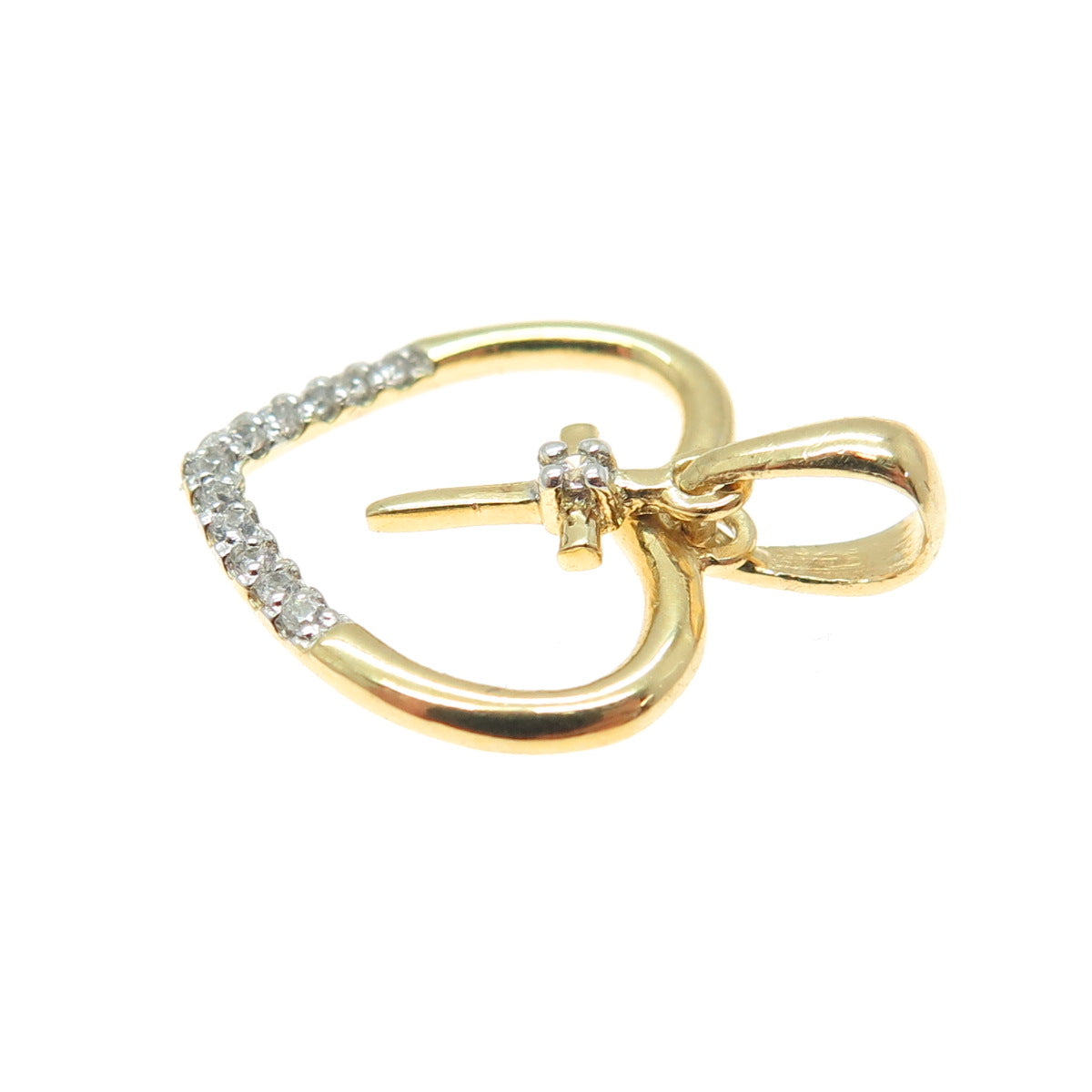 HAN 925 Sterling Silver Gold Plated Round-Cut C Z Heart Cross Minimalist Pendant