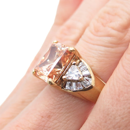 925 Sterling Silver Gold Plated Champagne & White C Z Ring Size 8.25