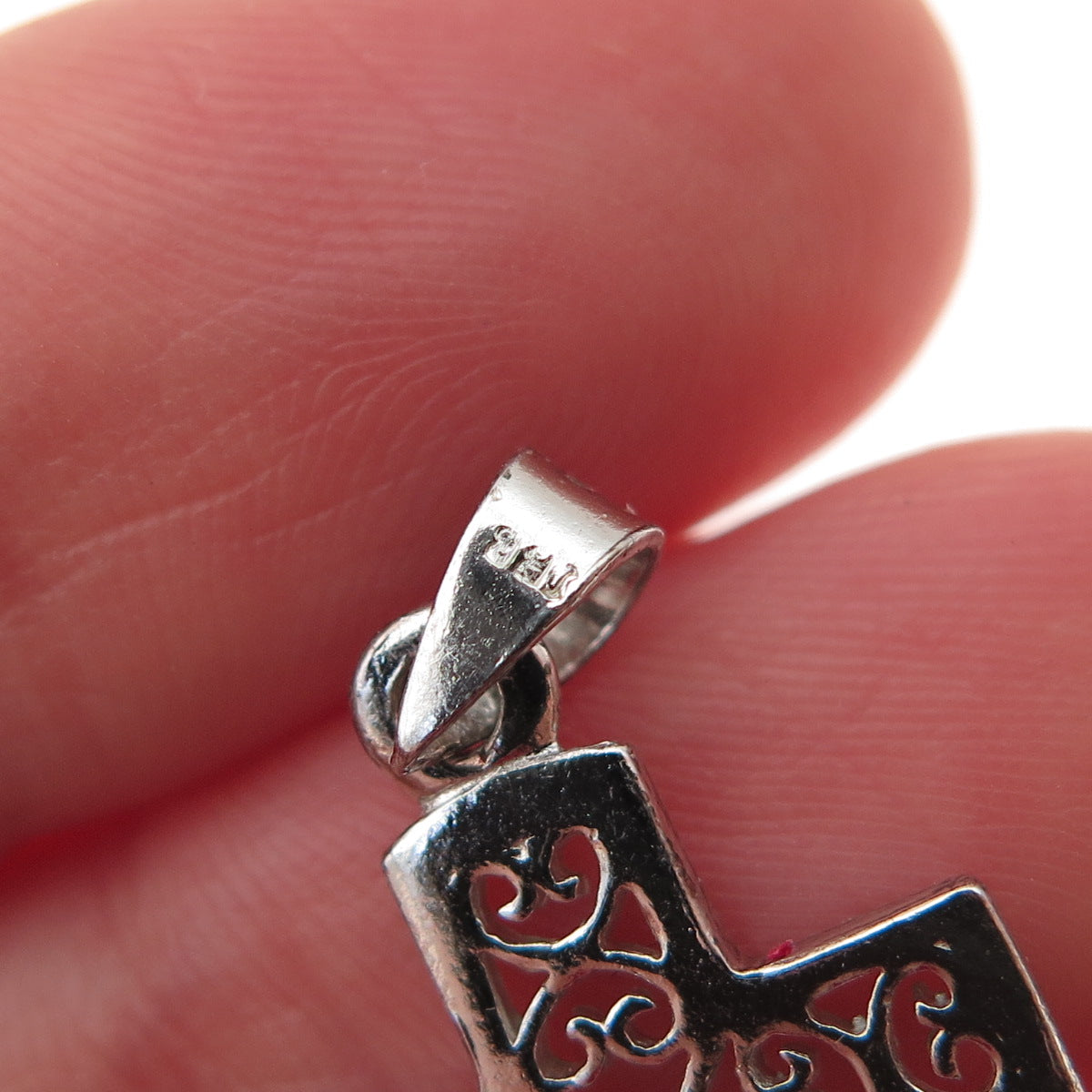925 Sterling Silver Vintage Heart Ornate Cross Charm Pendant