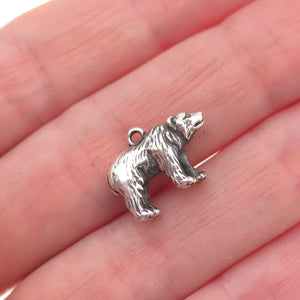 925 Sterling Silver Vintage Bear Oxidized 3D Mini Charm Pendant