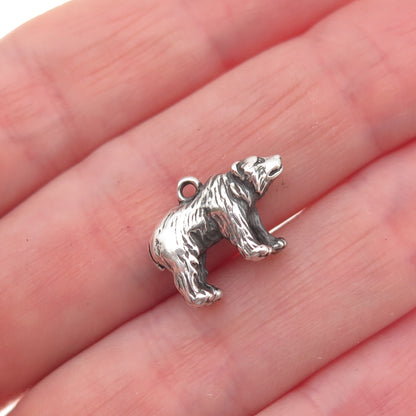 925 Sterling Silver Vintage Bear Oxidized 3D Mini Charm Pendant