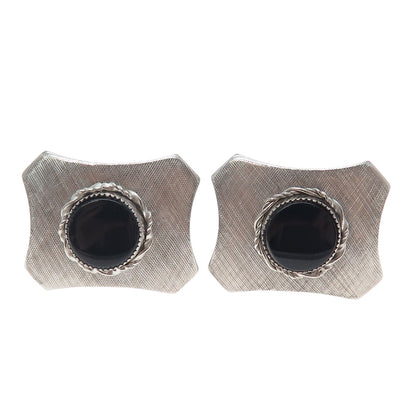 925 Sterling Silver Vintage PRK Real Round-Cut Black Onyx Cufflinks