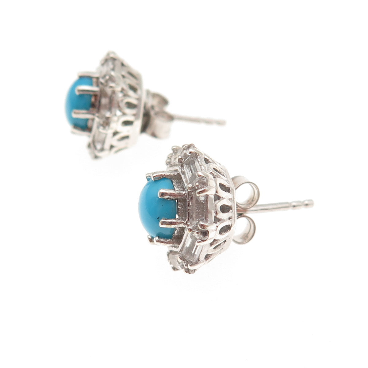 Chuck Clemency 925 Sterling Silver Real Turquoise & White Topaz Stud Earrings