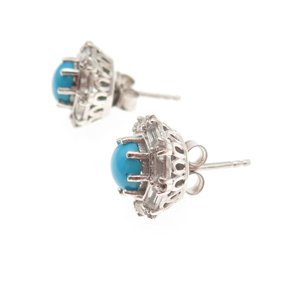 Chuck Clemency 925 Sterling Silver Real Turquoise & White Topaz Stud Earrings
