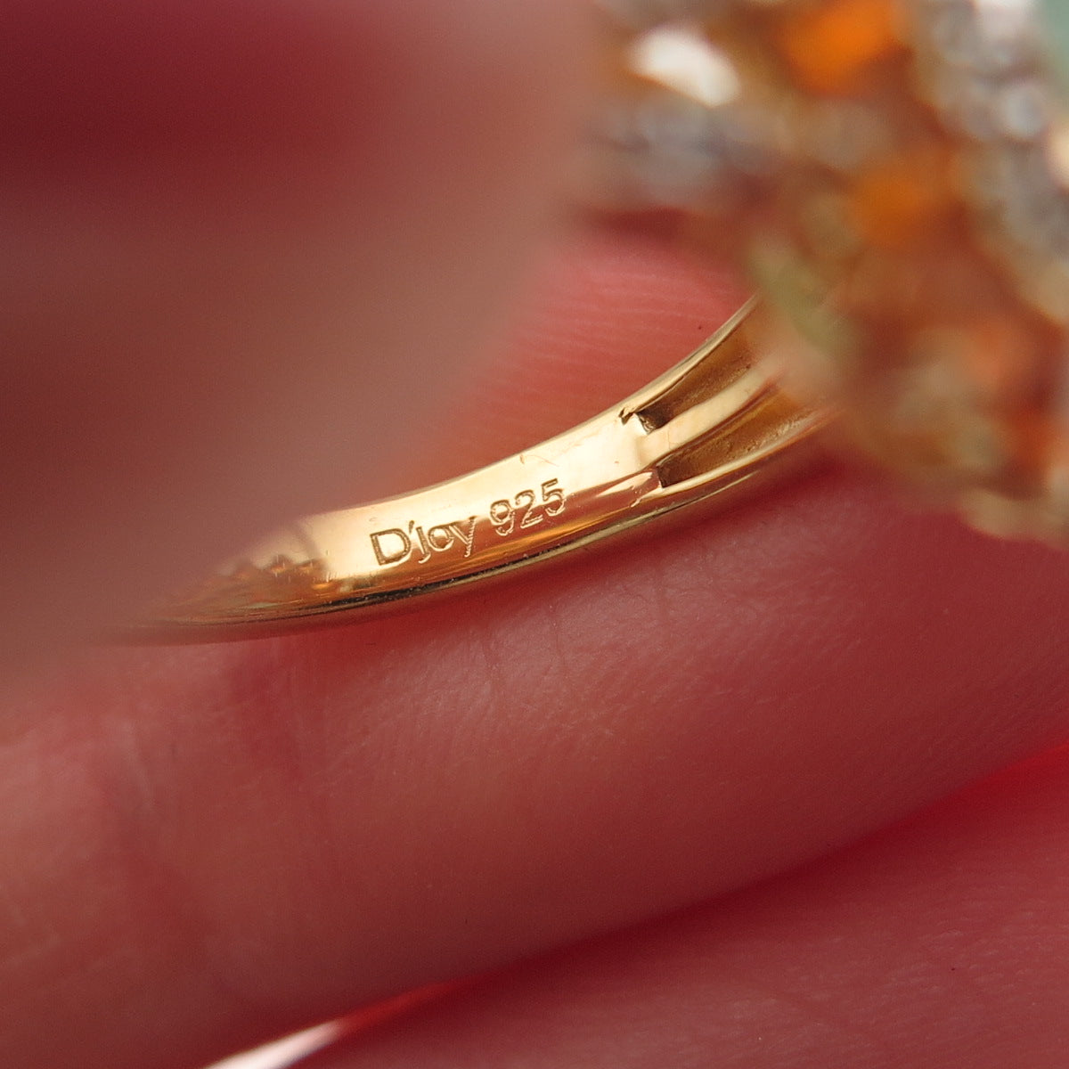 D'Joy Sterling Silver Gold Plated Real Aquamarine Citrine & Topaz Ring Size 8.25