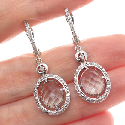 925 Sterling Silver Real Diamond & White Topaz Dangle Earrings