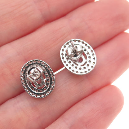925 Sterling Silver Oval & Round-Cut C Z Stud Earrings
