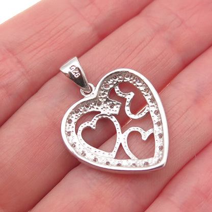 925 Sterling Silver Round-Cut C Z Multi-Heart Charm Pendant