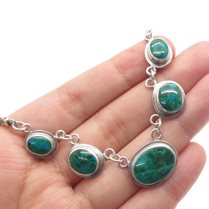 925 Sterling Silver Vintage Real Cabochon Azurite Snake Chain Necklace 16"