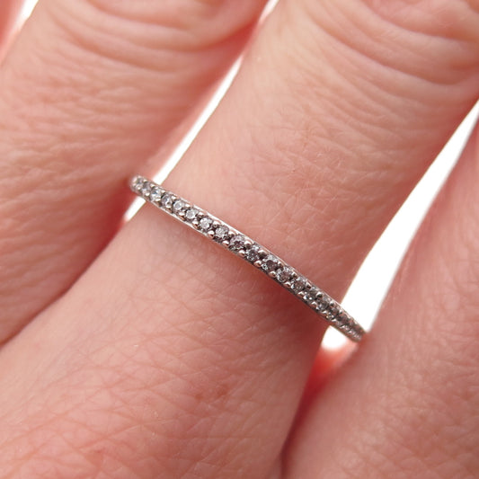 925 Sterling Silver Round-Cut C Z Half Eternity Stackable Band Ring Size 6.75