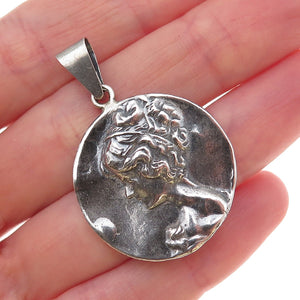 925 Sterling Silver Vintage Lady Cameo Oxidized Charm Pendant