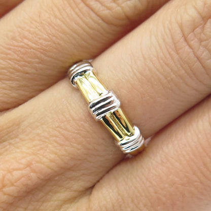 SMK 925 Sterling Silver 2-Tone Ribbed Ring Size 7